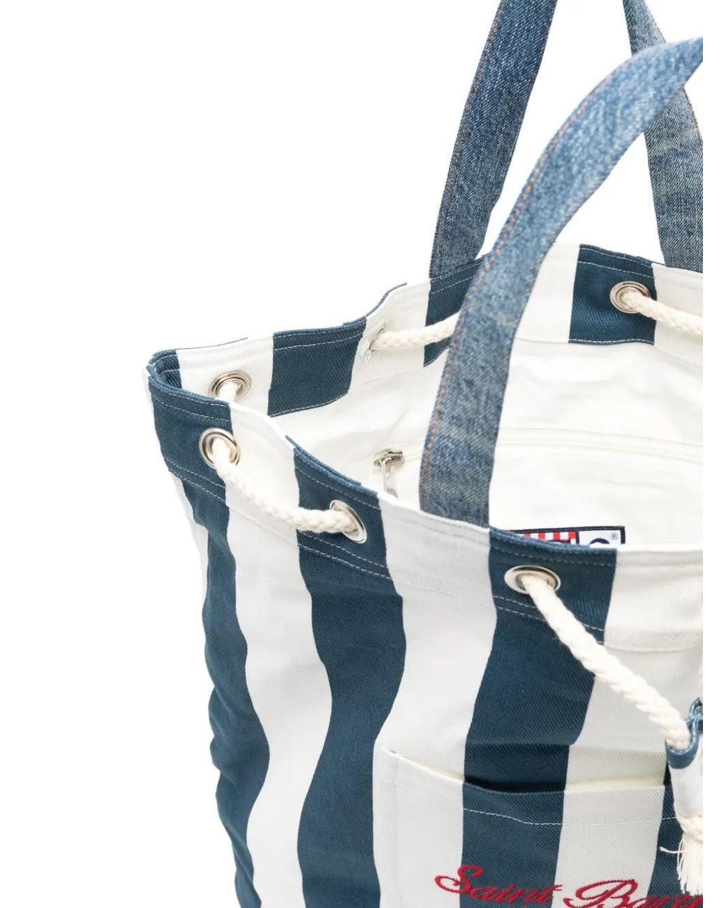 Mc2 Saint Barth Blue Striped Logo-Embroidered Backpack
