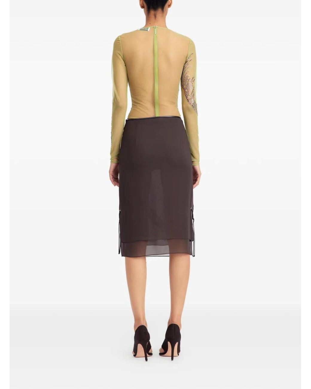 16Arlington Brown Darwin Mesh Embellished Top