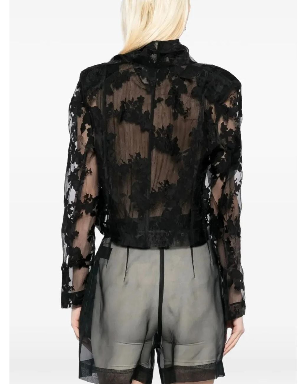 Tessitura Body Couture Black Roses Organza Cropped Jacket