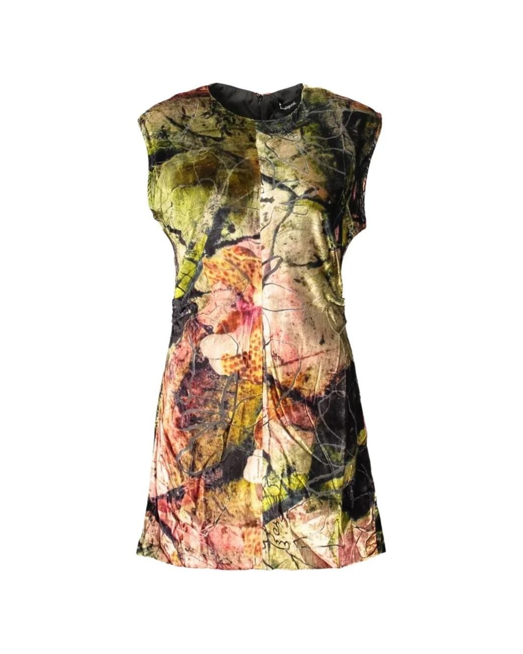 Desigual Green Abstract-Print Velvet Mini Dress
