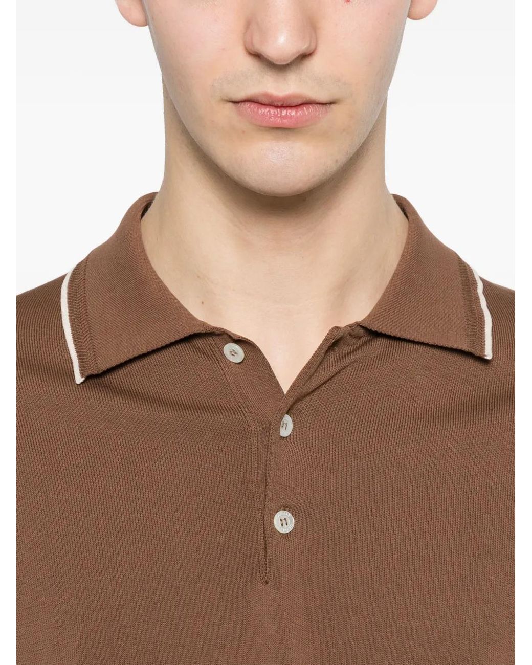 Canali Brown Piped Polo Shirt for men