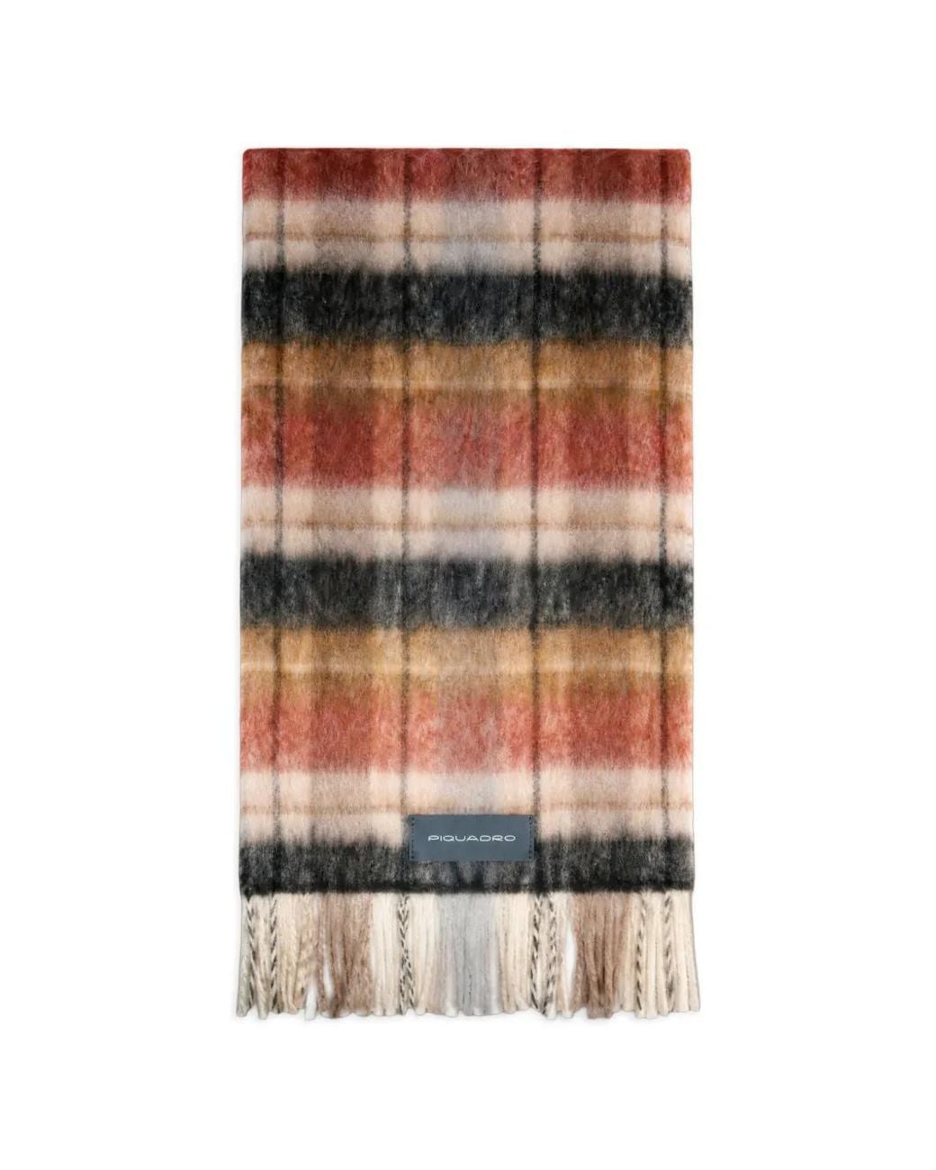 Piquadro Red Check-Pattern Fringed Scarf