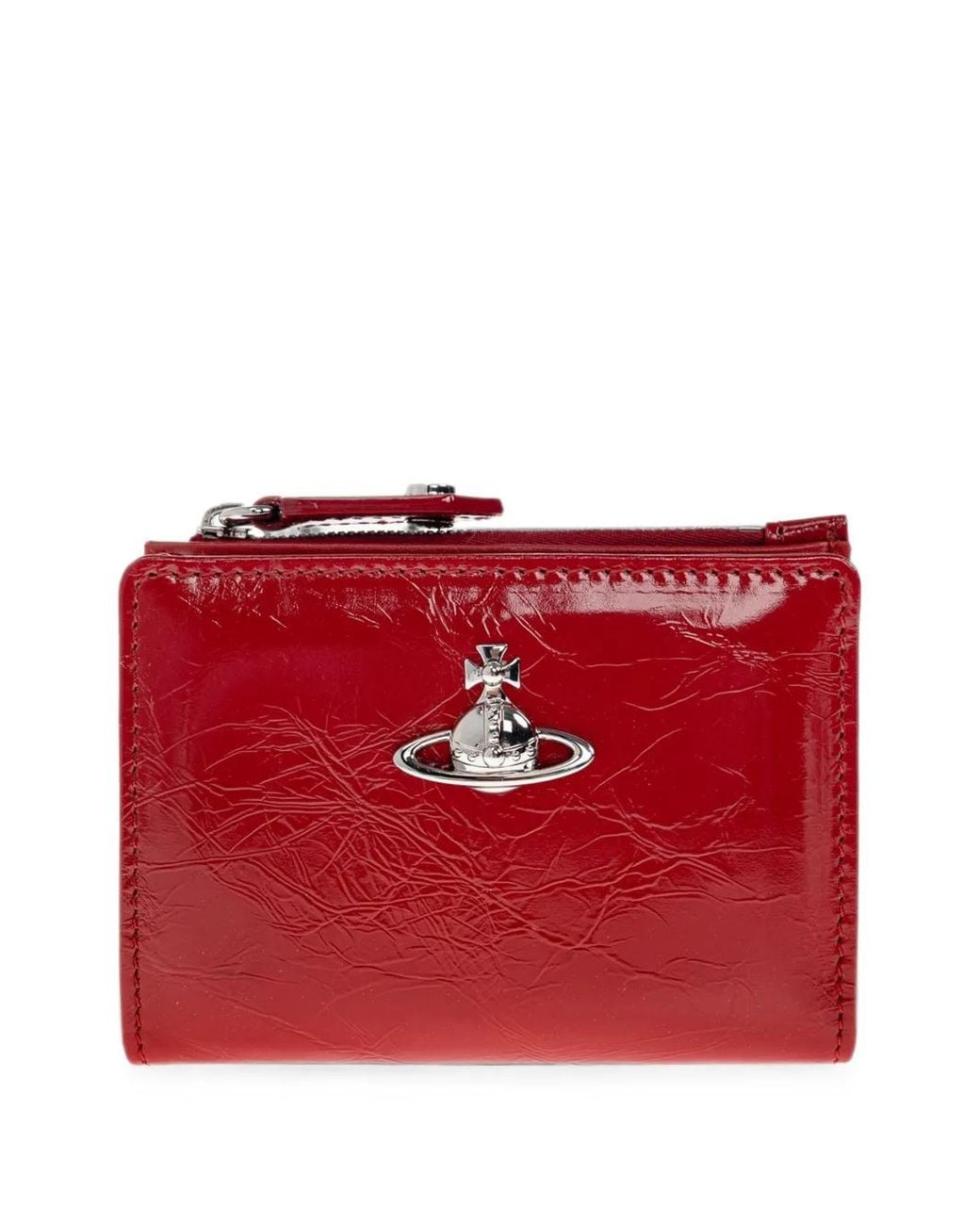 Vivienne Westwood Red Slim Flap Orb-Plaque Leather Wallet
