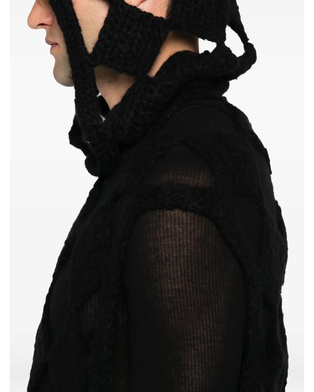 Rick Owens Black Sarutanya Diamond-Knit Hoodie for men