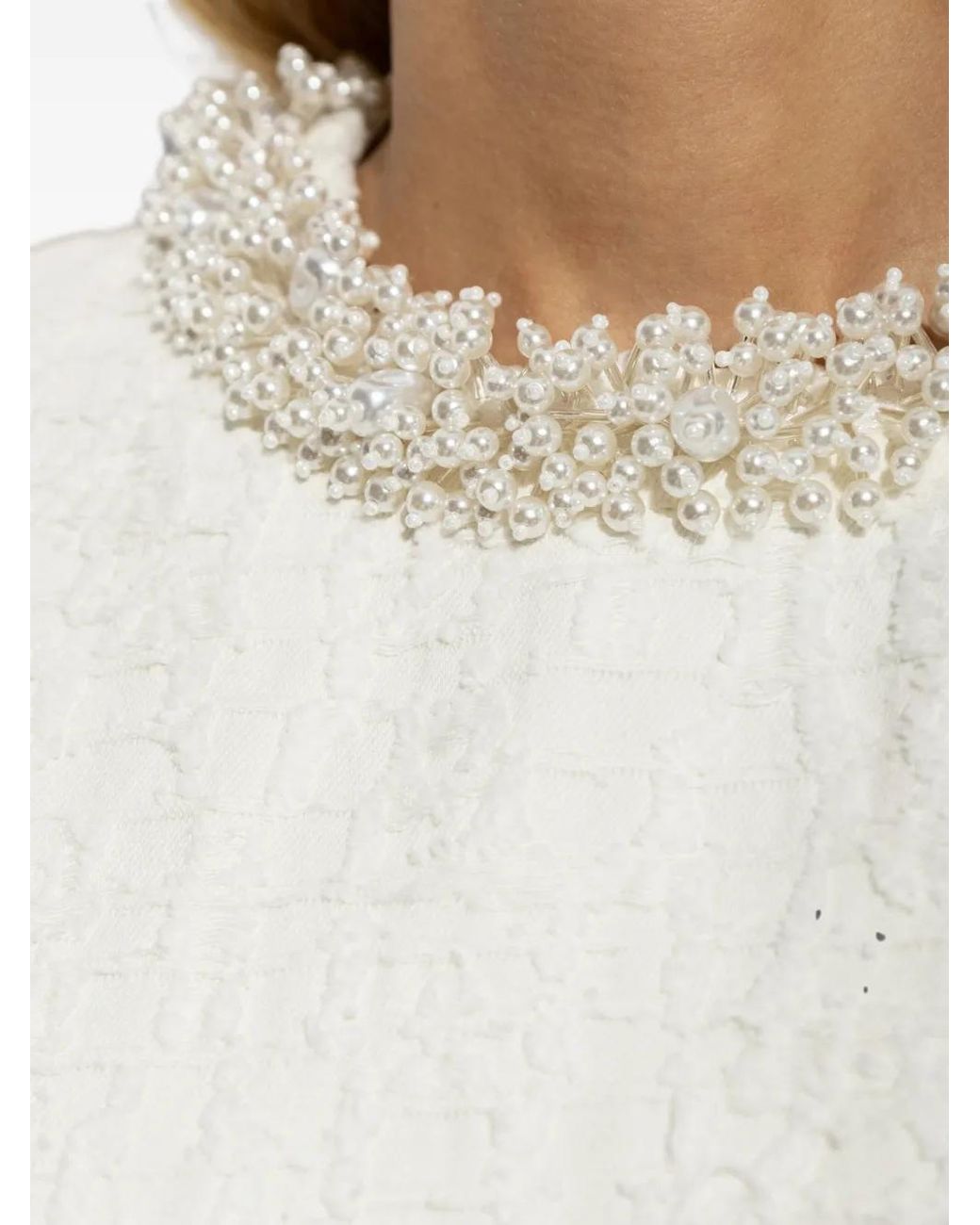 Self-Portrait White Cream Textured Denim Mini Dress