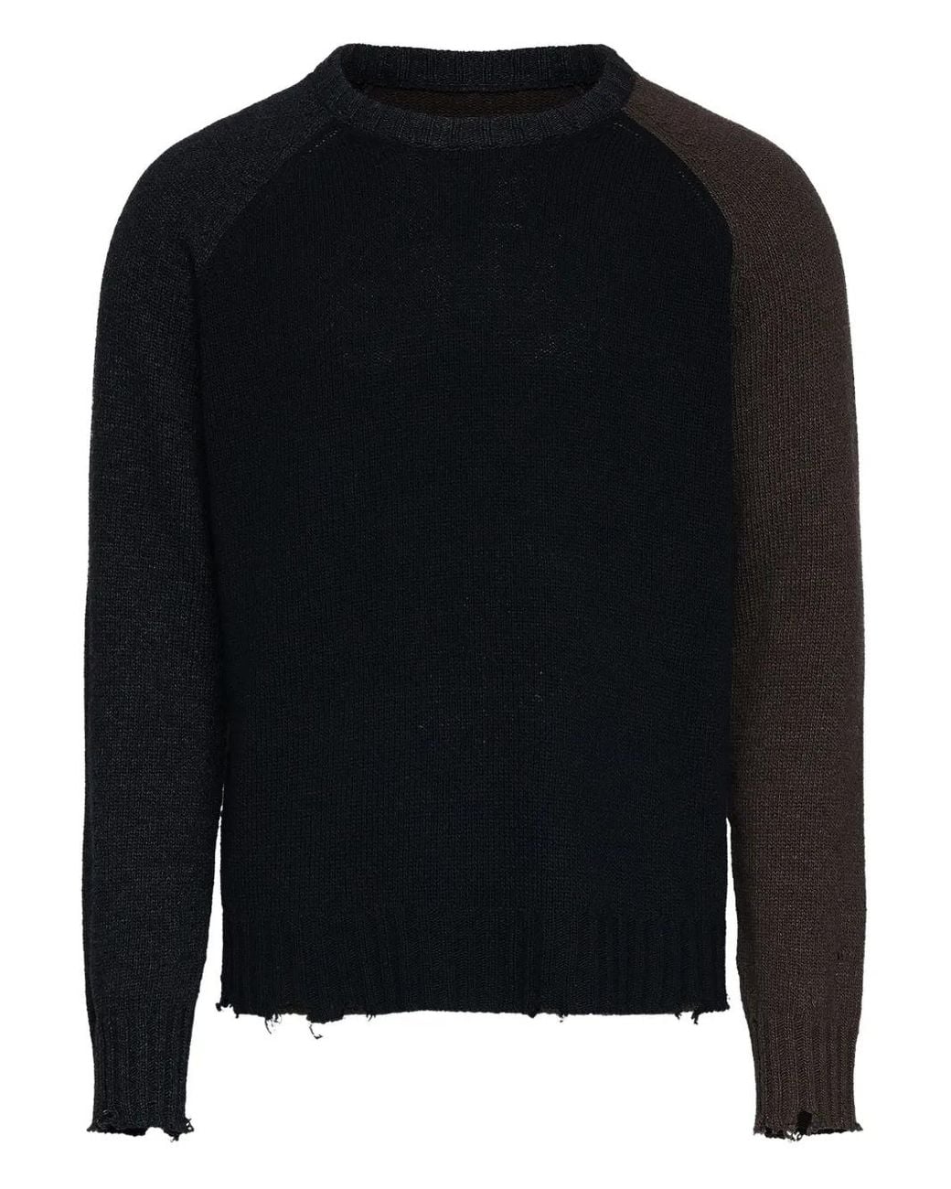MM6 by Maison Margiela Black Contrasting Sleeve Sweater With Distressed Hem for men