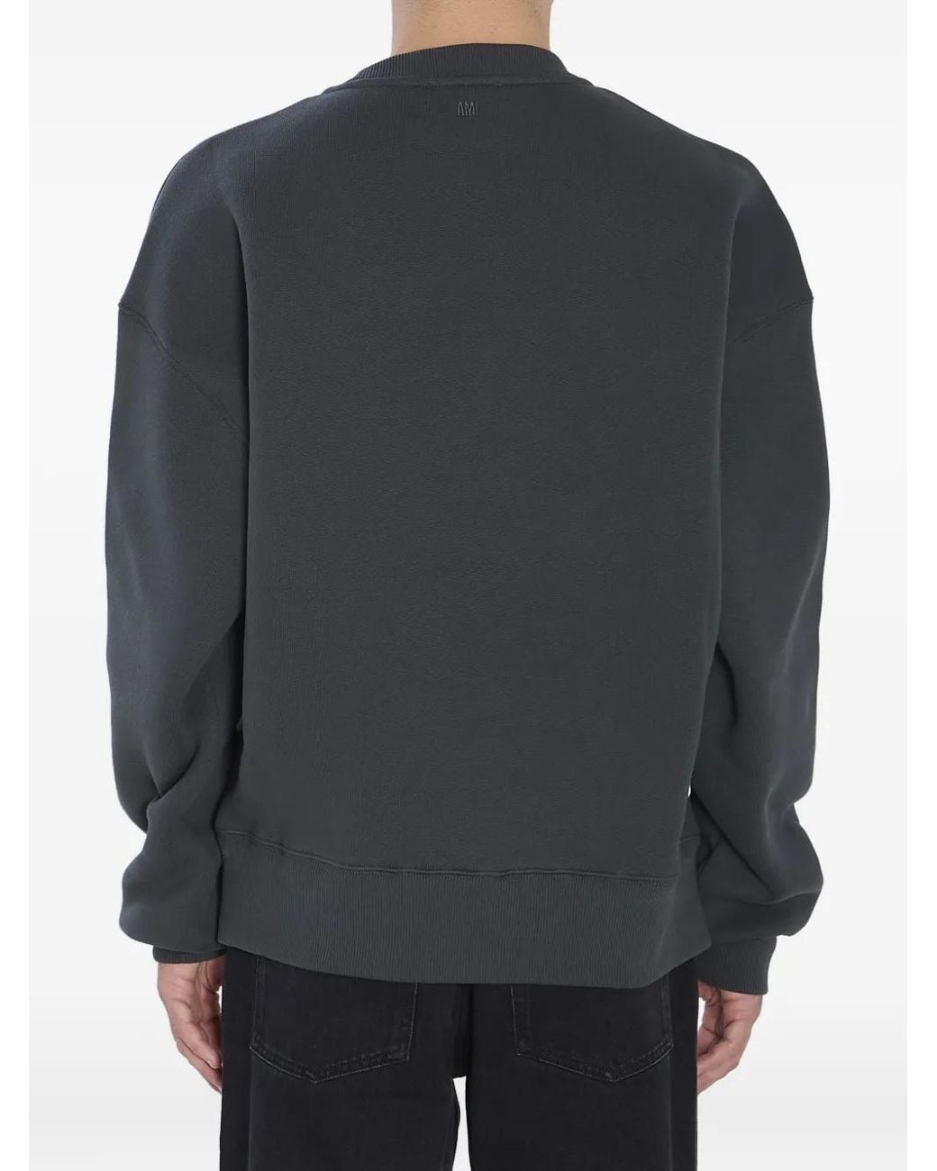 AMI Gray Embroidered-Logo Fleece Sweatshirt