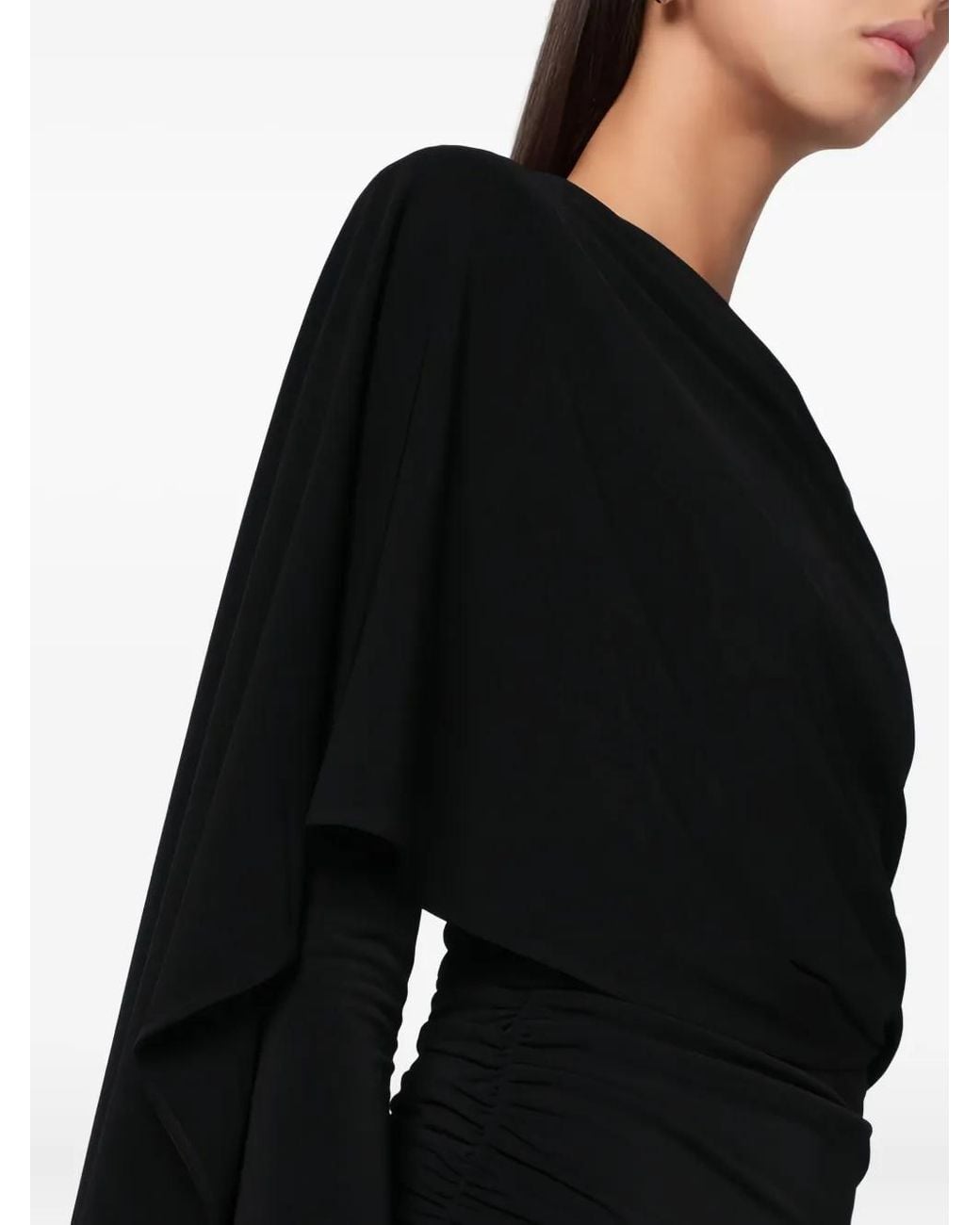 ANDAMANE Black Draped-Detailing Ruched Dress