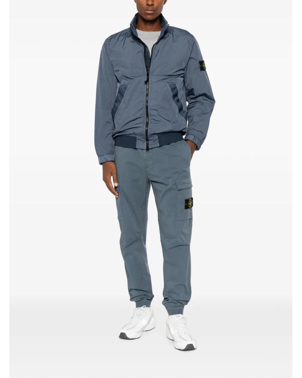 Stone Island Blue Logo-Patch Zip-Up Jacket for men