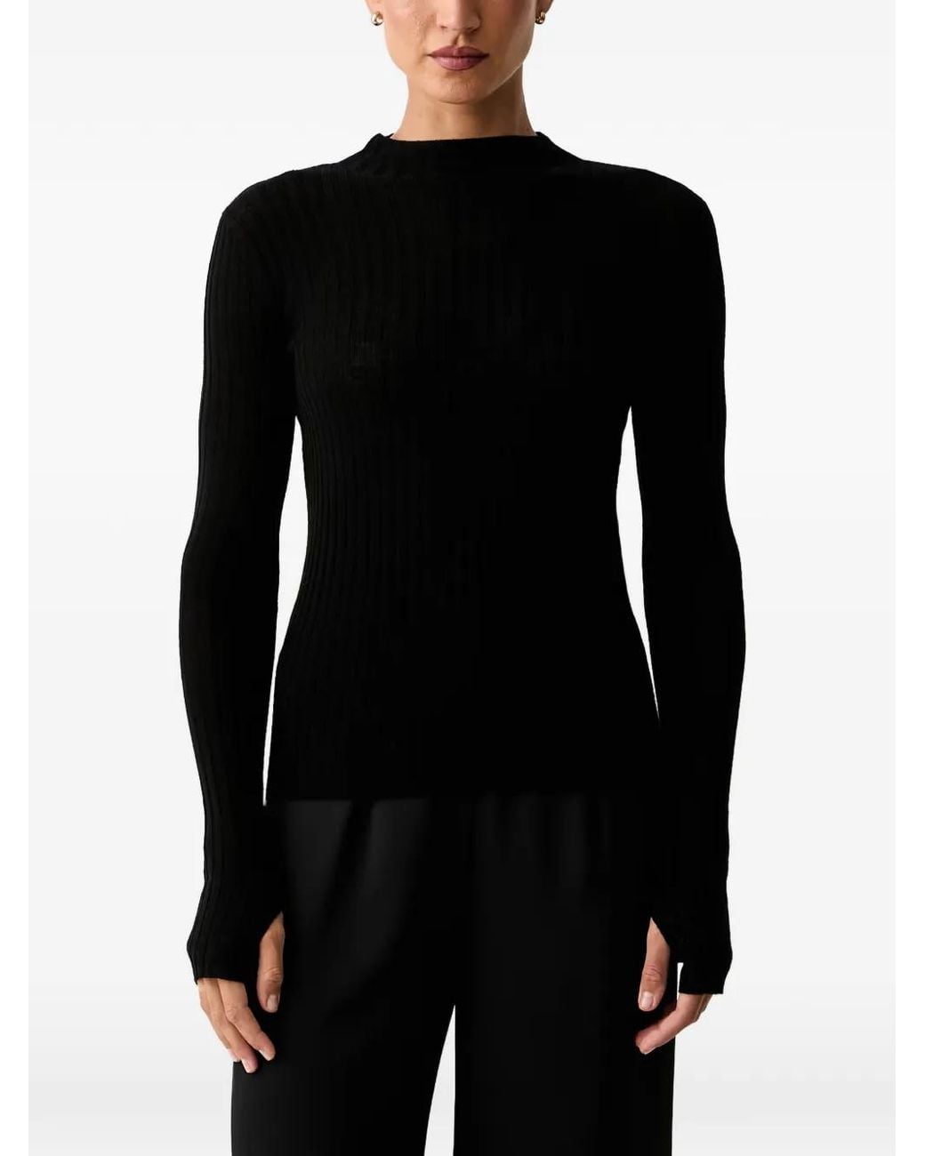 Pinko Black Ribbed-Knit Wool Sweater