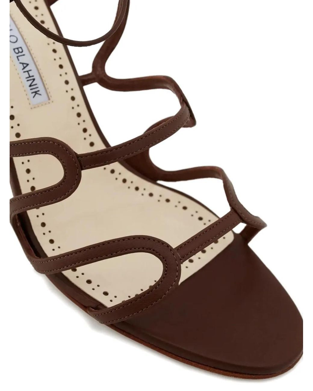 Manolo Blahnik White Tie-Detail Leather Sandals