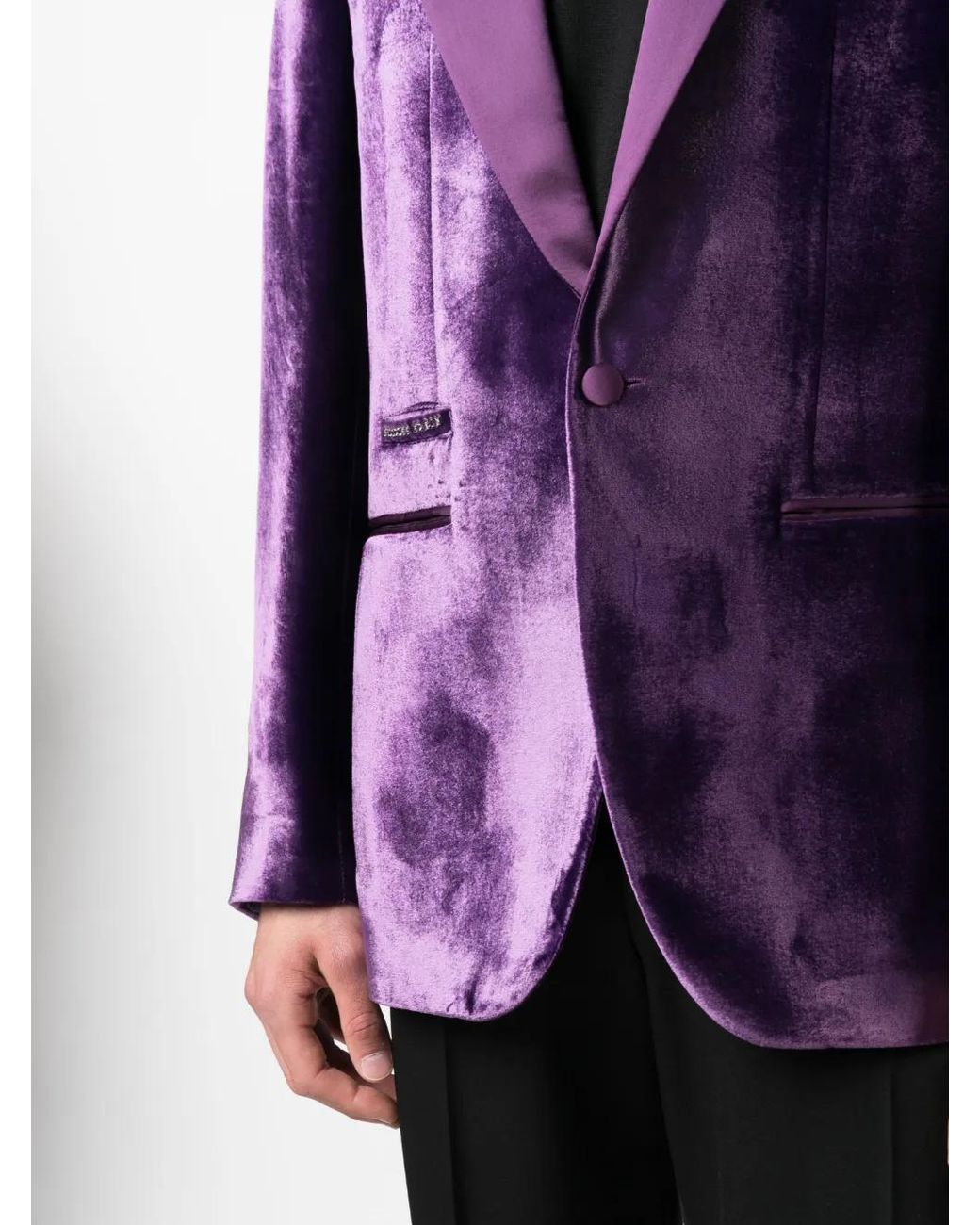Philipp Plein Purple Single-Breasted Velvet Blazer for men