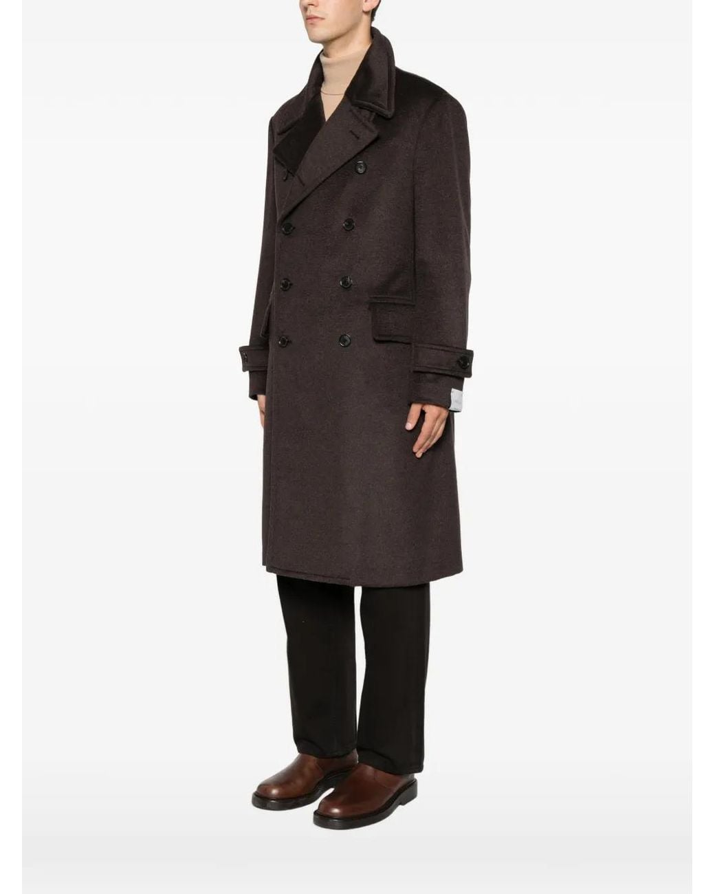 Caruso Brown Corsaro Double-Breasted Buttoned Coat for men
