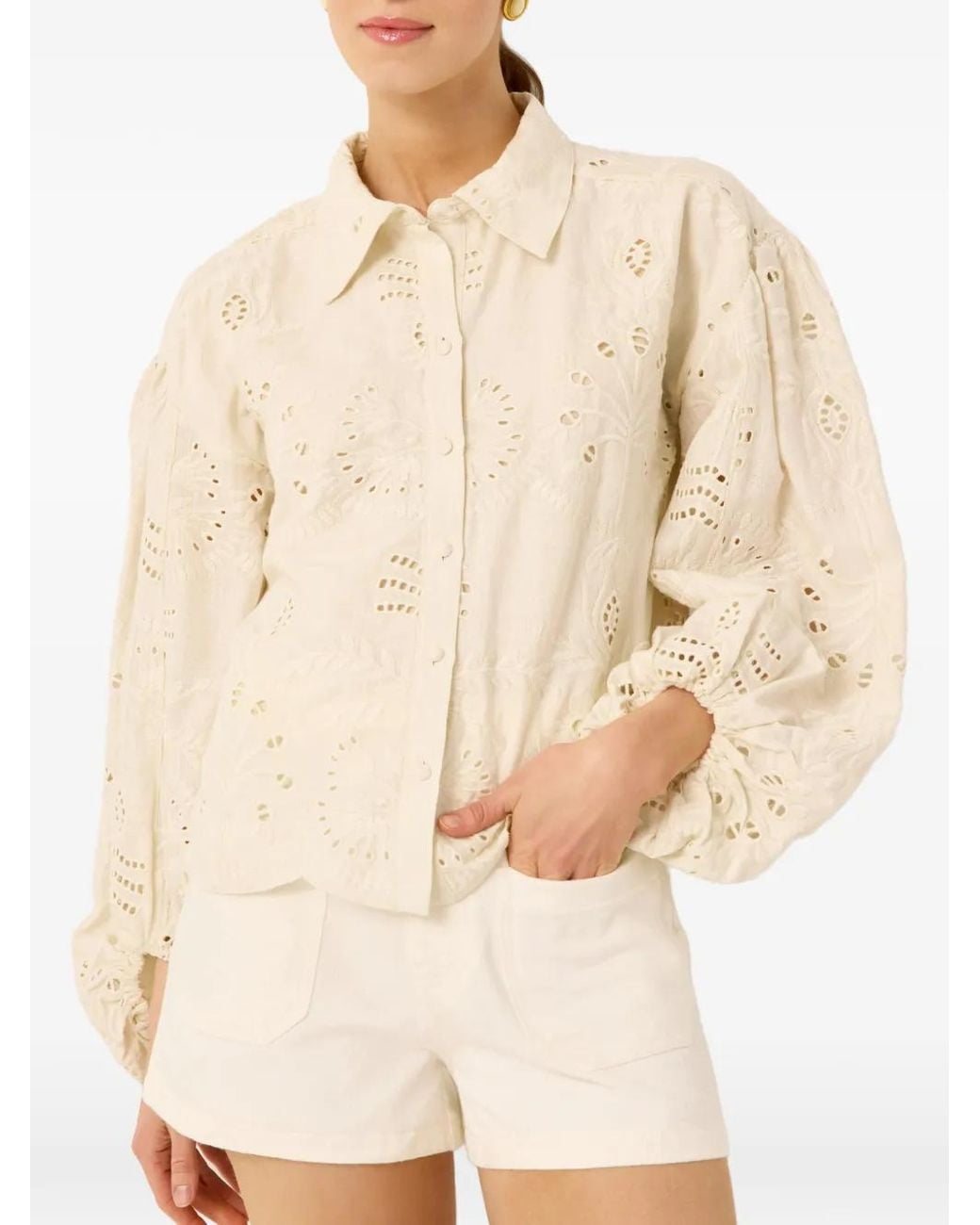 Marie Oliver White Ivana Broderie-Anglaise Puff-Sleeve Shirt