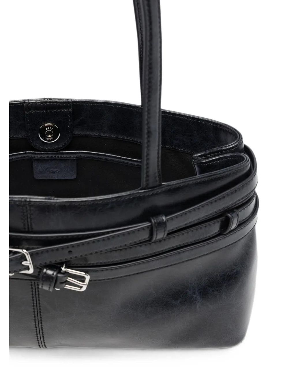 OSOI Black Brocle Buckled Leather Shoulder Bag