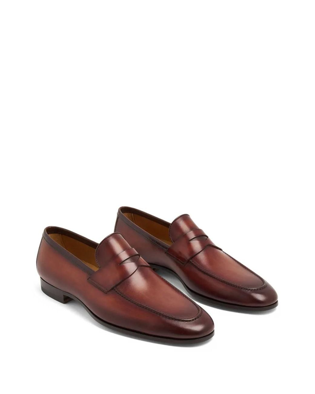 Magnanni Shoes Brown Leather Slip-On Penny Loafers for men