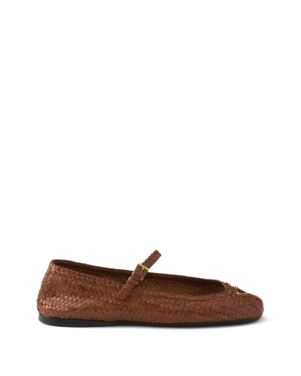 Prada Brown Woven Leather Ballet Flats