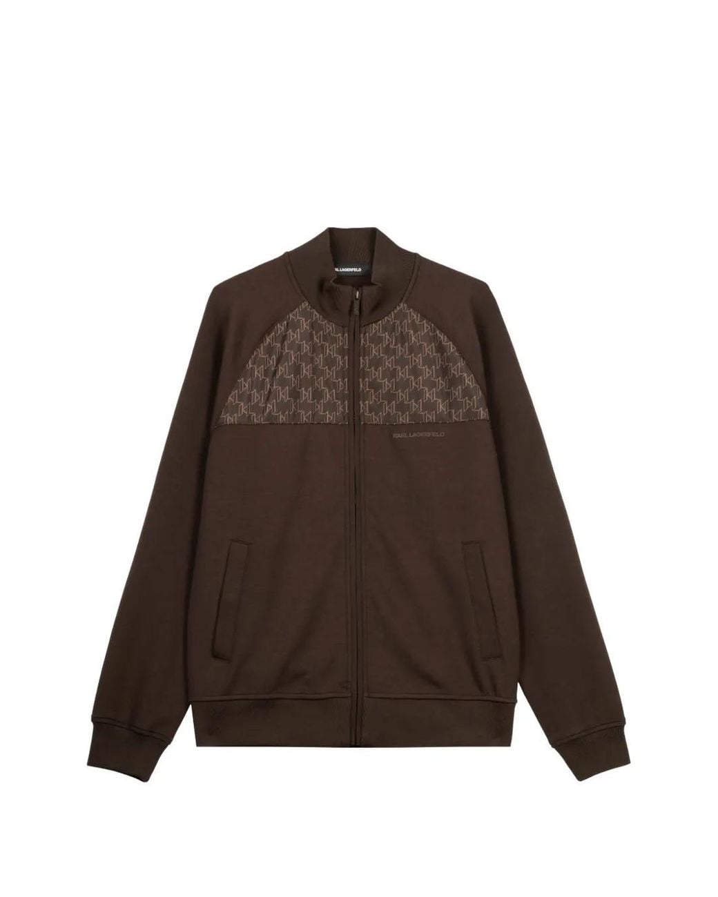 Karl Lagerfeld Brown Logo-Pattern Zip-Up Jacket for men