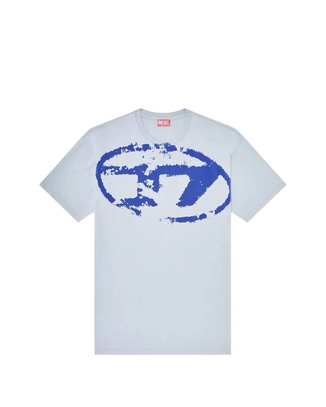 DIESEL Blue Distressed-Effect T-Shirt With Flocked Logo for men