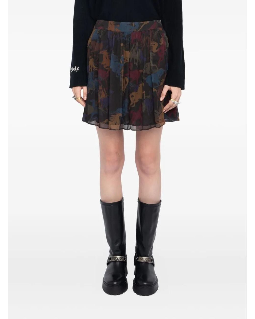 Zadig & Voltaire Black Pleated Horse-Print Skirt