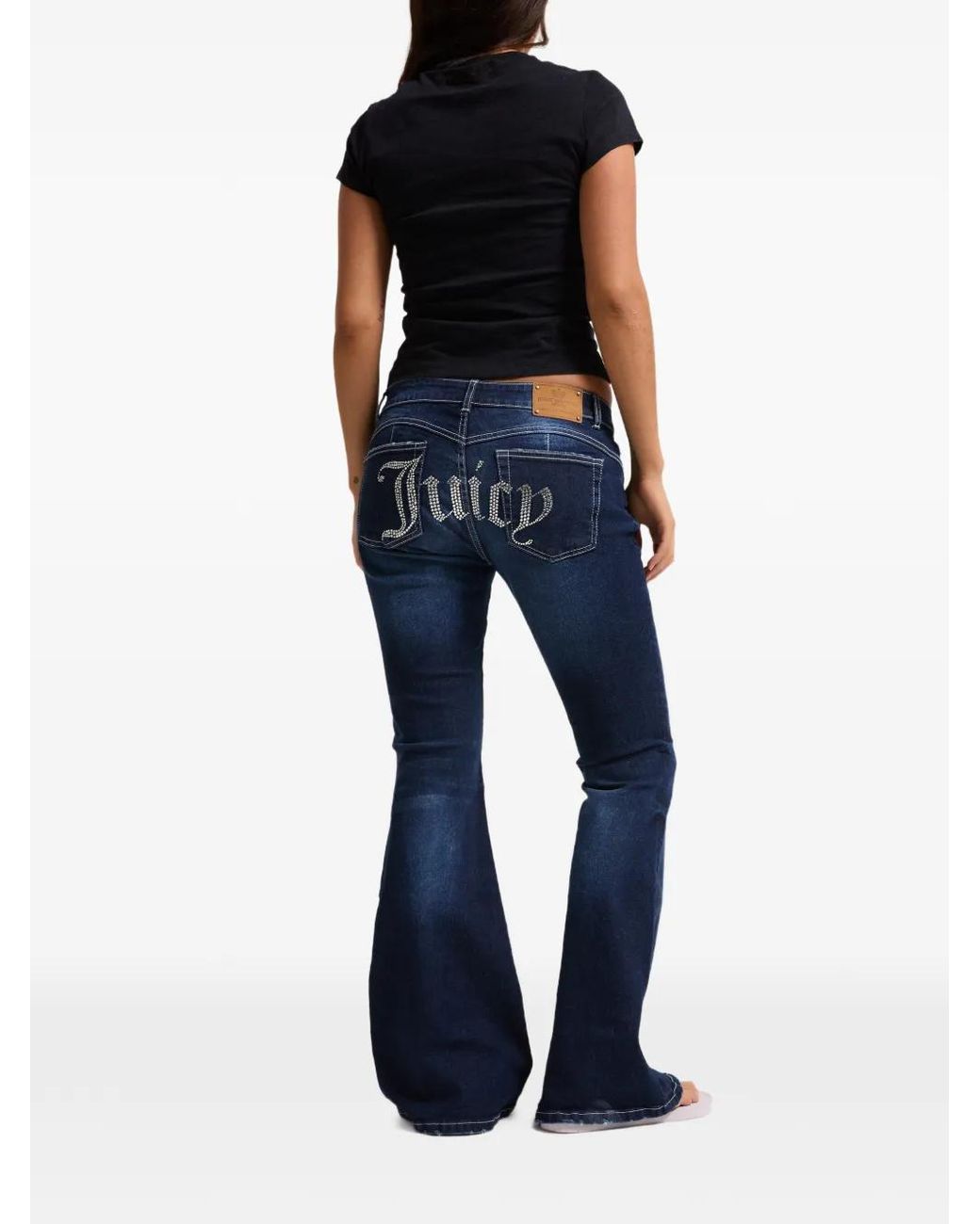 Juicy Couture Blue Diamanté-Embellished Low-Rise Flared Jeans