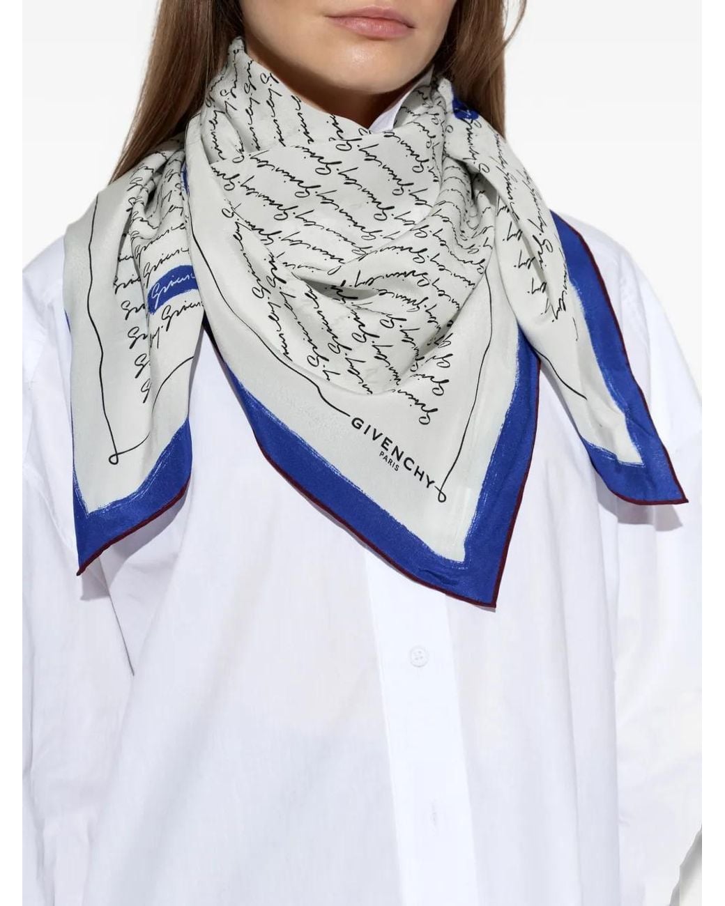 Givenchy Blue Logo-Pattern Silk Scarf