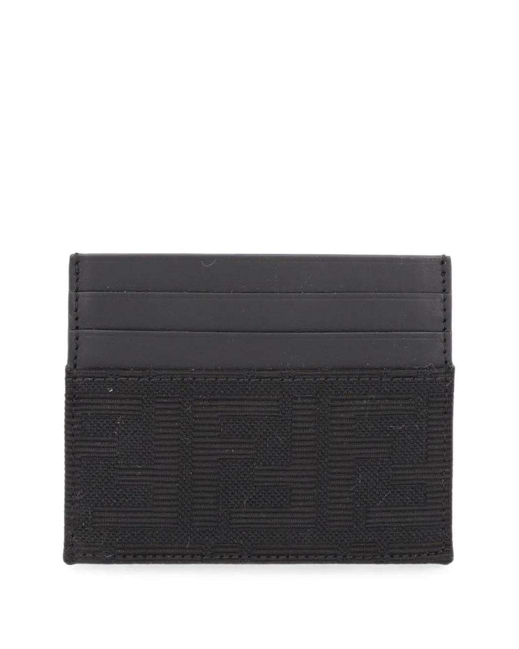 Fendi Black Ff Jacquard Leather Card Holder for men