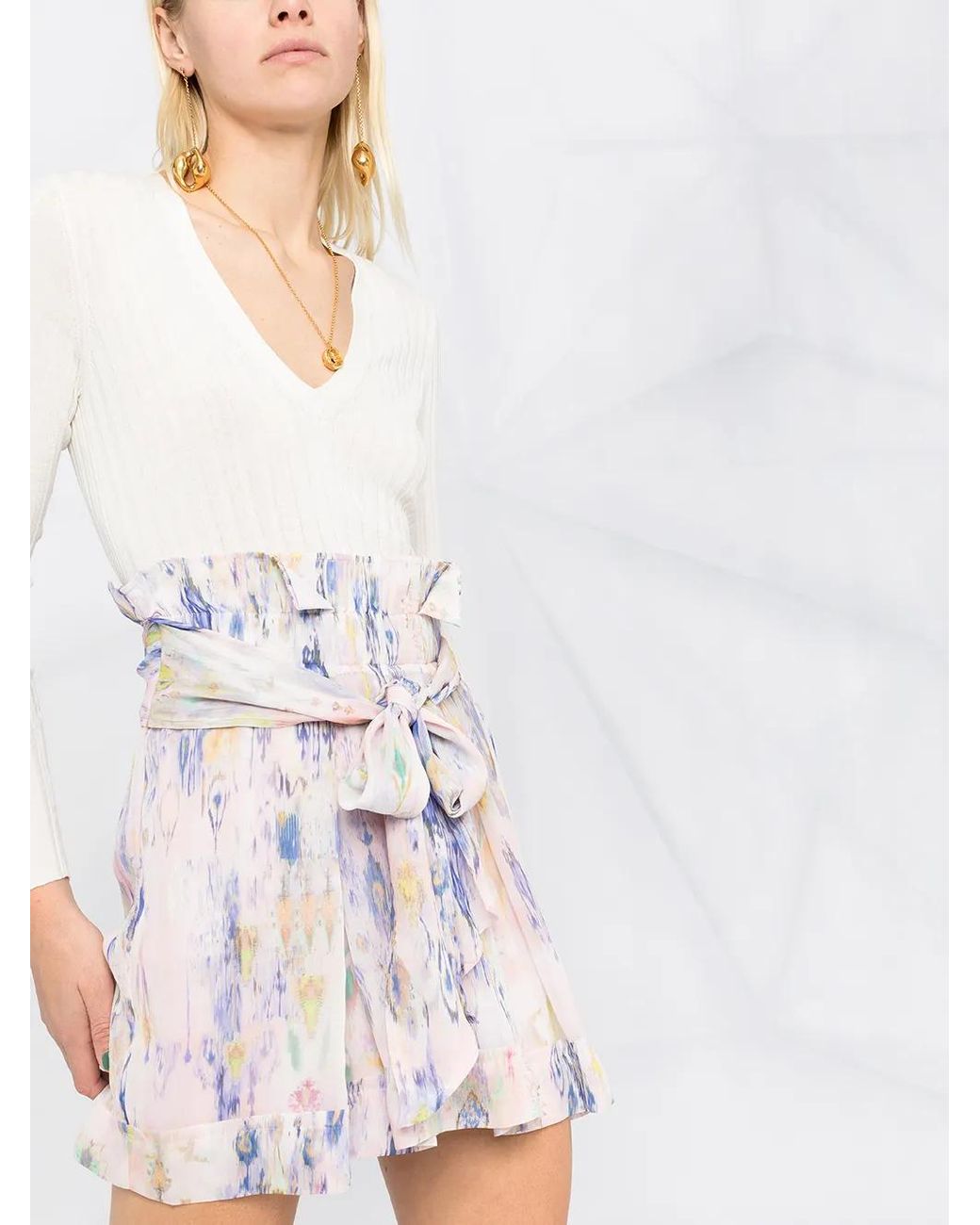 IRO Pink Floral-Print Tied-Waist Short Skirt