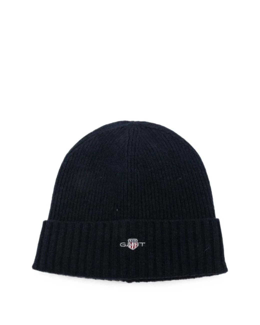 Gant Blue Shield Ribbed-Knit Beanie Hat