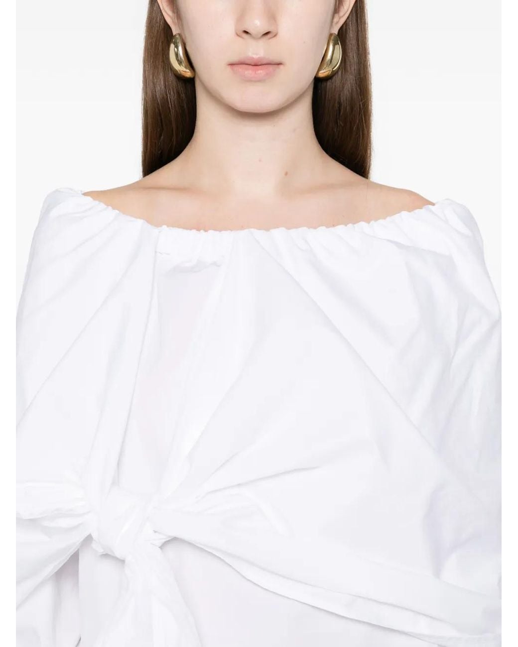 Max Mara White Cotton Blouse With Stole