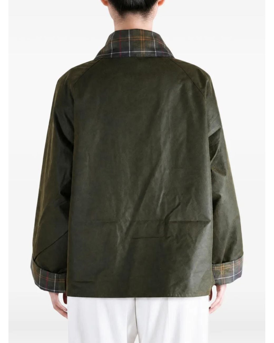 Barbour Green Veste Cirée À Col Tartan Icons