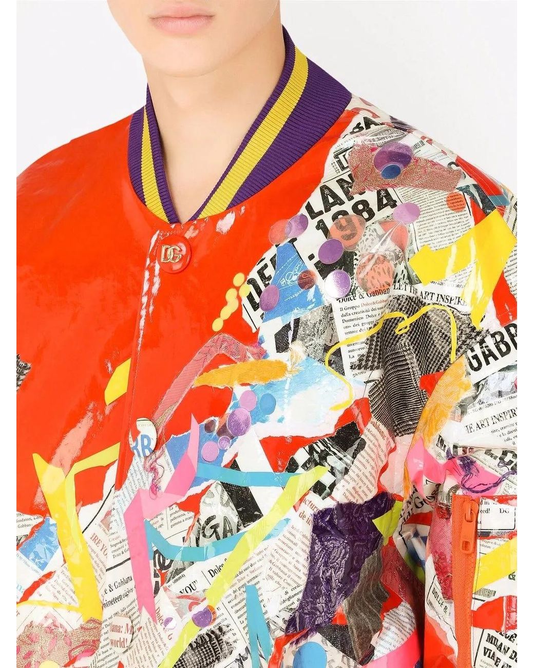 Dolce & Gabbana Orange Newspaper-Print Graffiti-Style Bomber Jacket for men