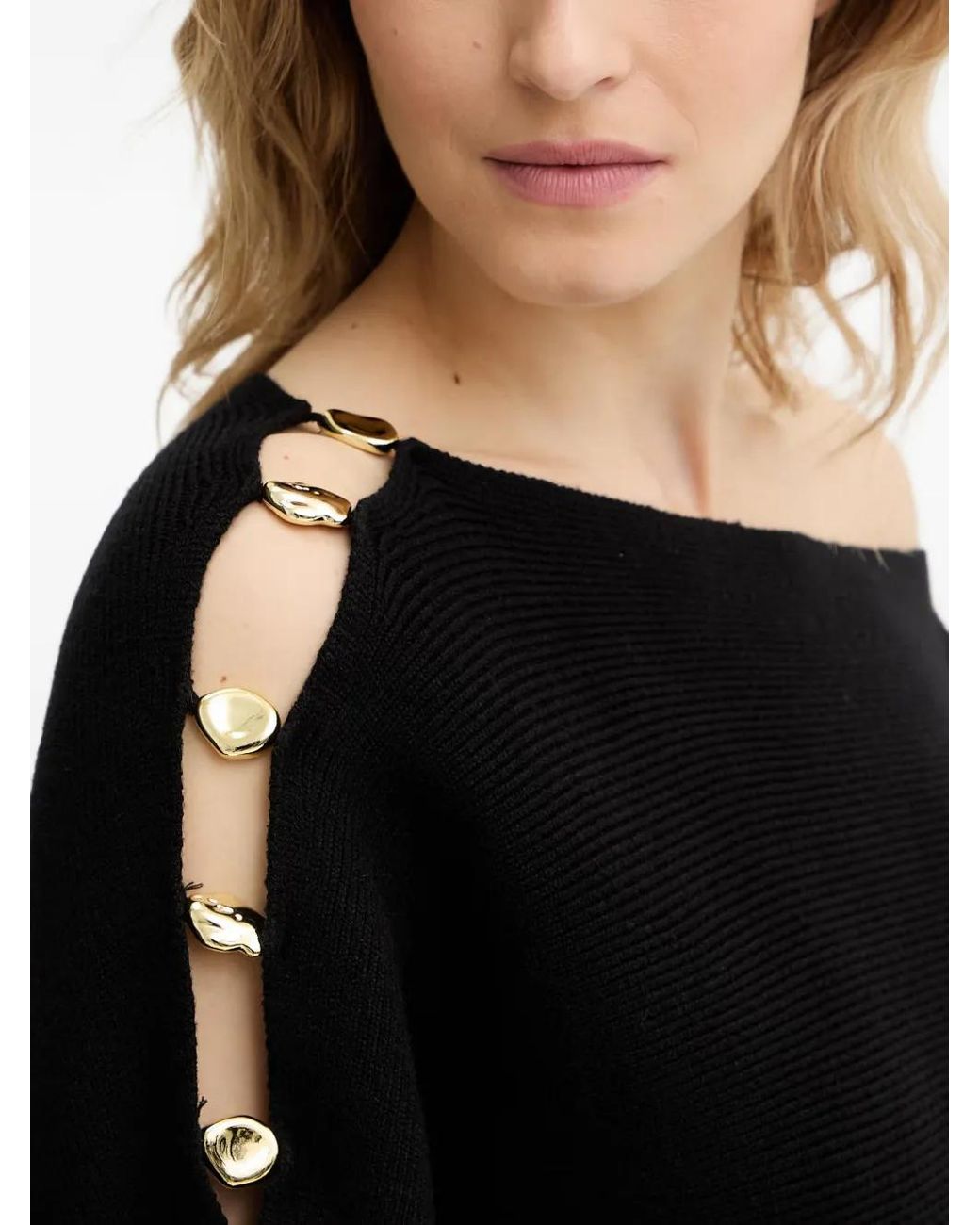 Guess Black Off-The-Shoulder Button-Detail Sweater
