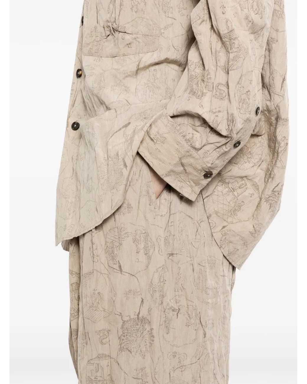 Ziggy Chen Natural Graphic-Print Pleated Trousers for men