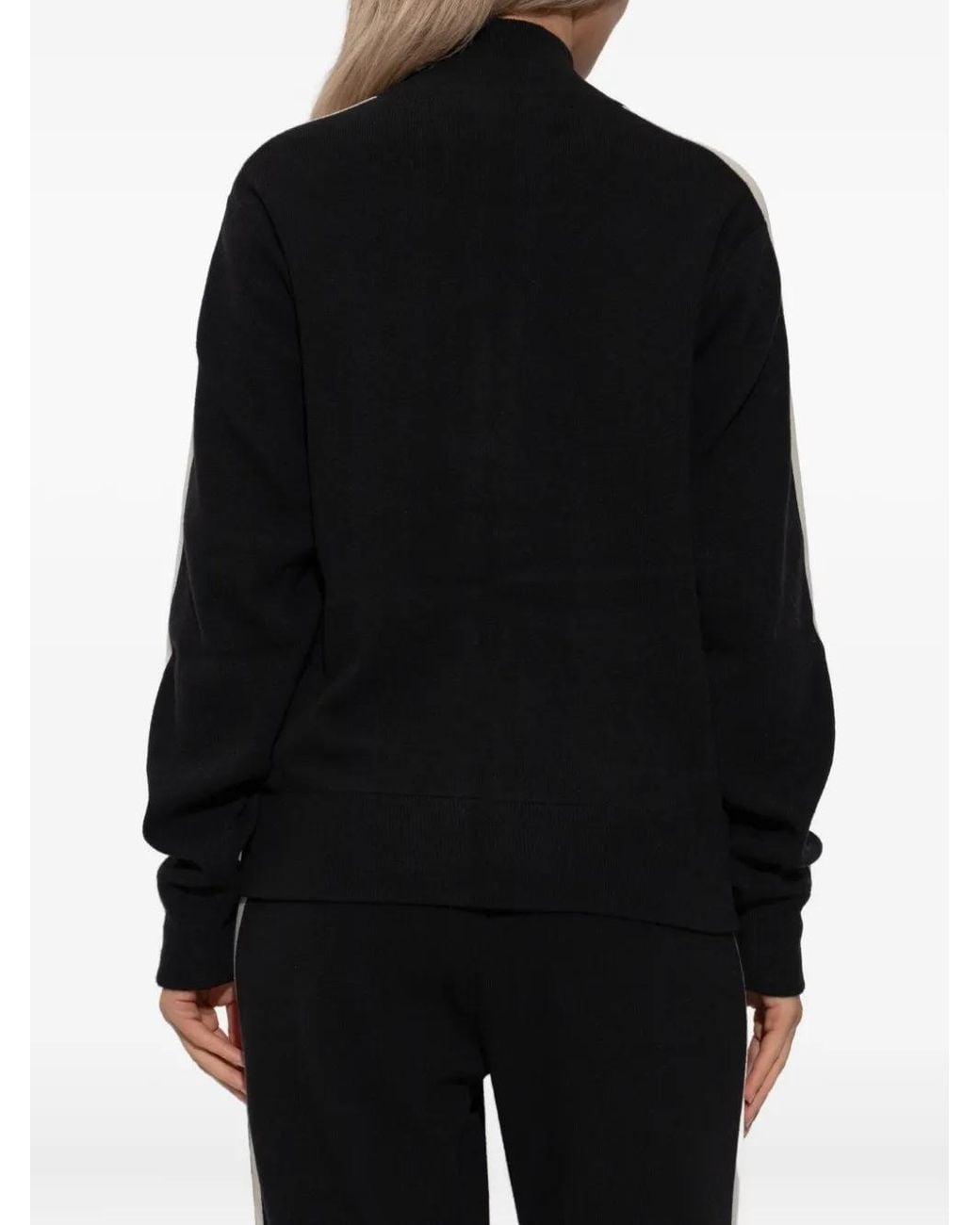 Palm Angels Black Striped-Sleeve Zip-Up Sweatshirt