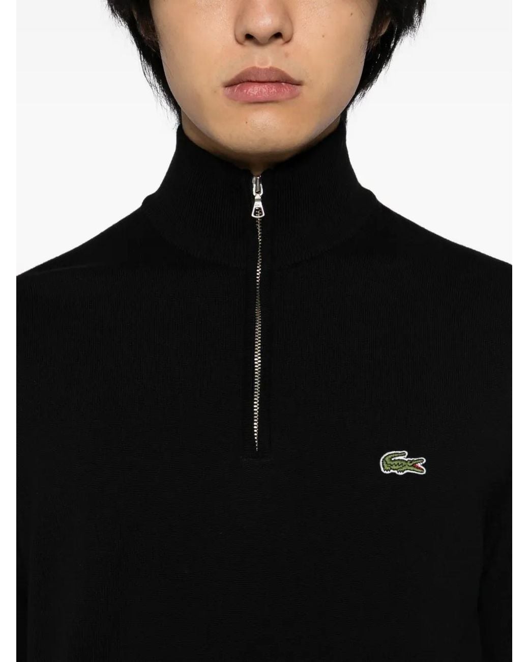 Lacoste Black Cotton Zipped Top for men
