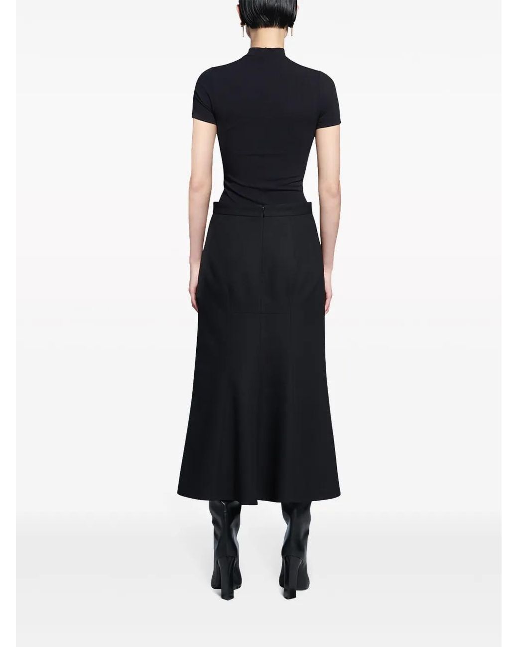 Balenciaga Black A-Line Flared Wool Skirt