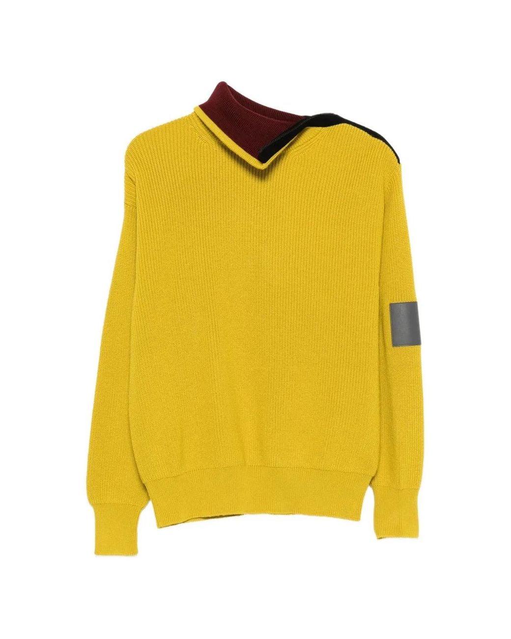 Loewe Yellow Zip-Shoulder Ribbed-Knit Sweater