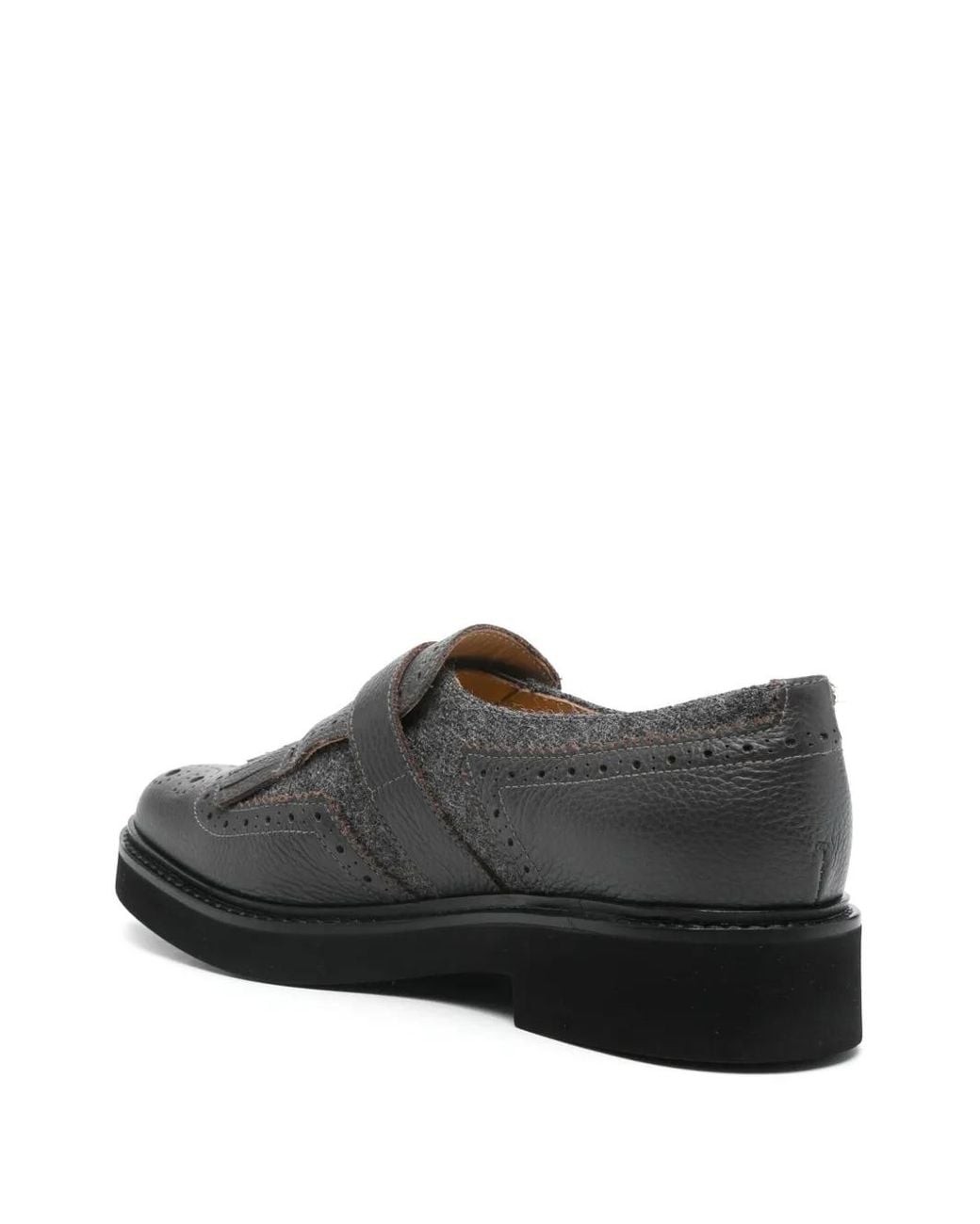 Doucal's Gray Leather Fringed Brogues