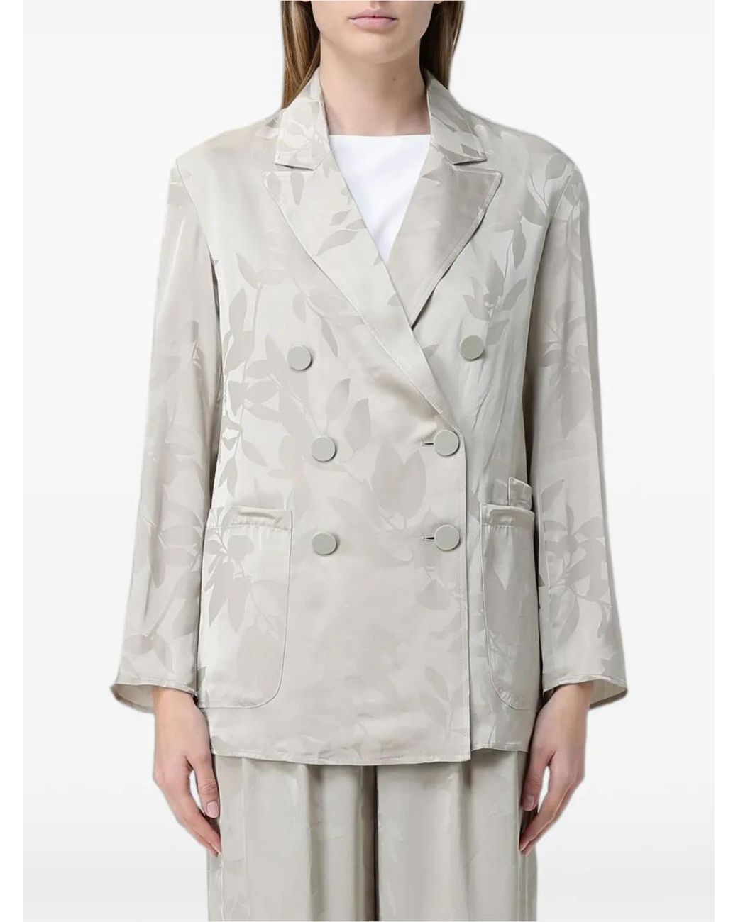ARMANI EXCHANGE Gray Double-Breasted Flower-Pattern Blazer
