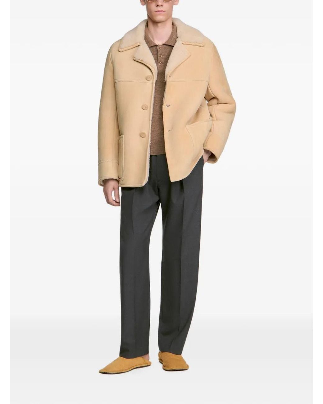 Sandro Natural Shearling Leather Jacket for men