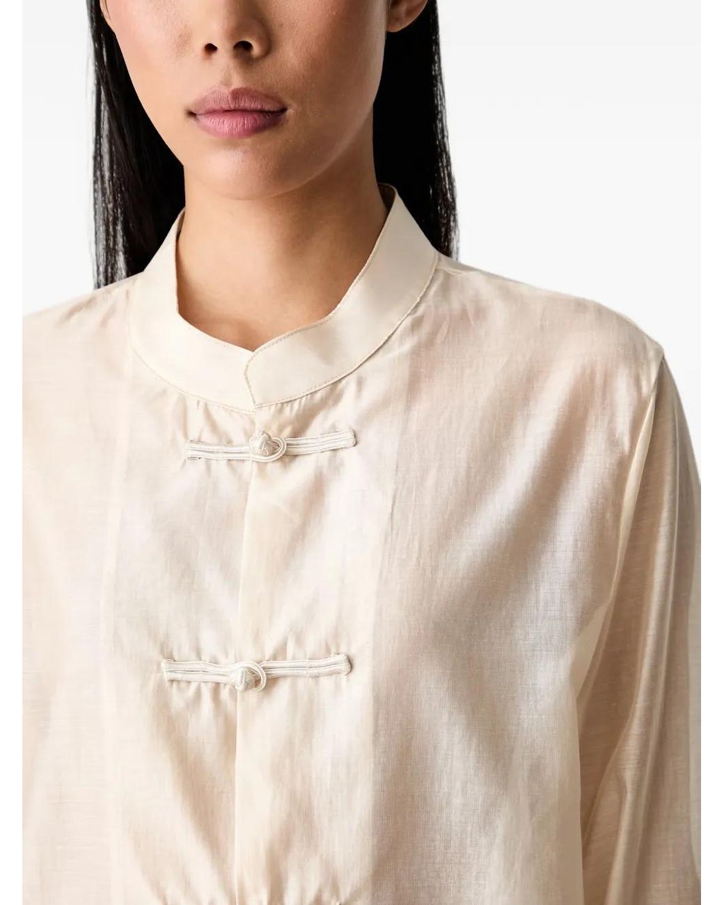 ViCOLO Natural Frog-Fastening Band-Collar Shirt