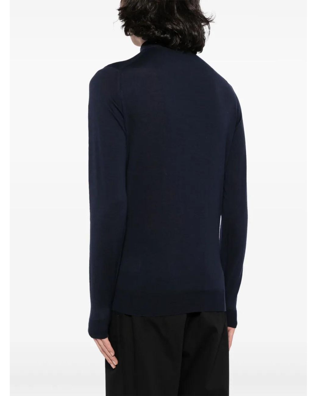 John Smedley Blue Harcourt Mock-Neck Sweater for men