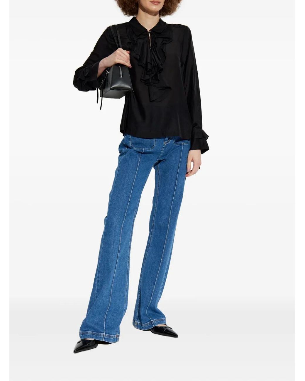 Munthe Black Ruffled-Cuff Blouse