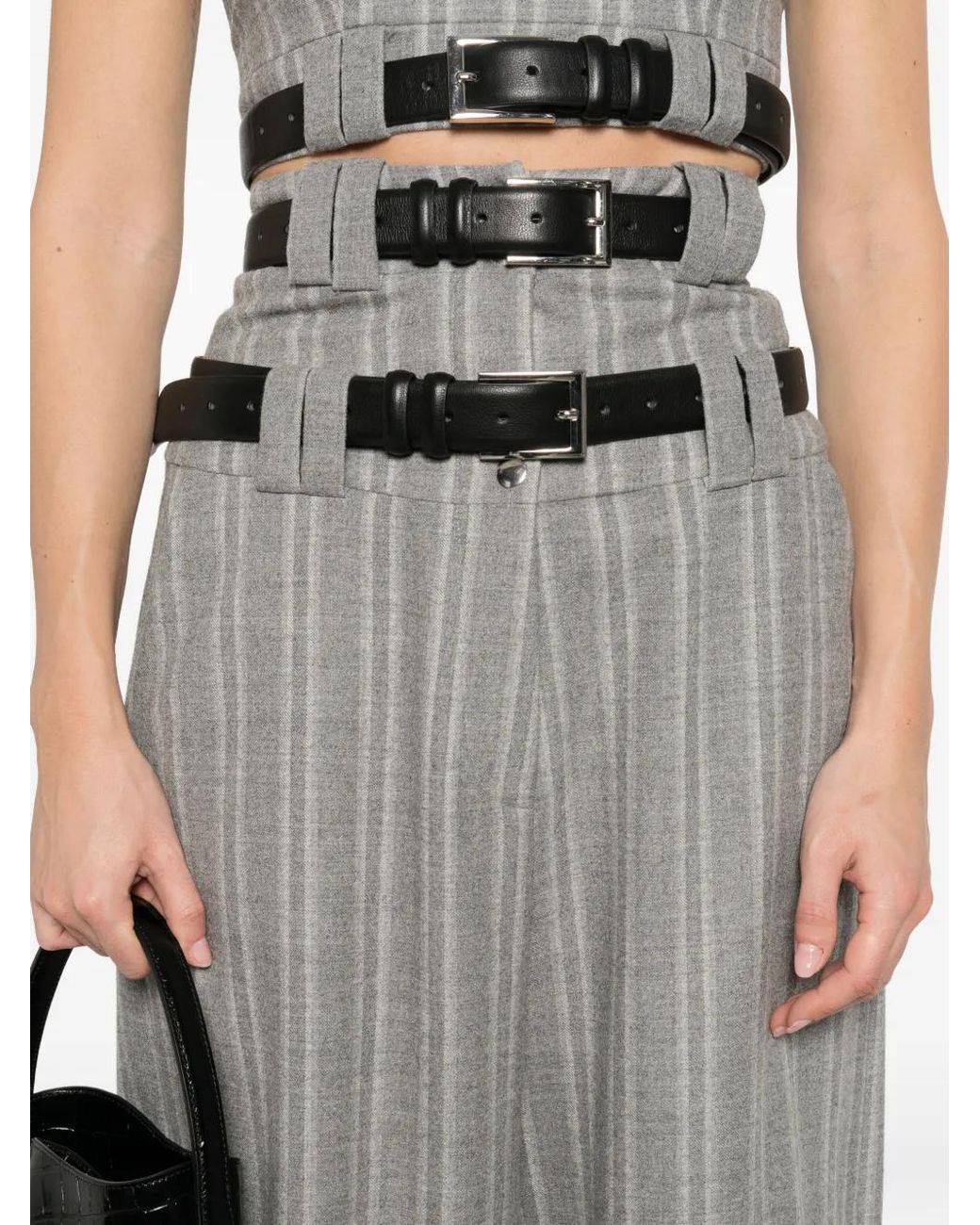 Vestiaire d'un Oiseau Libre Gray Belted Striped Trousers