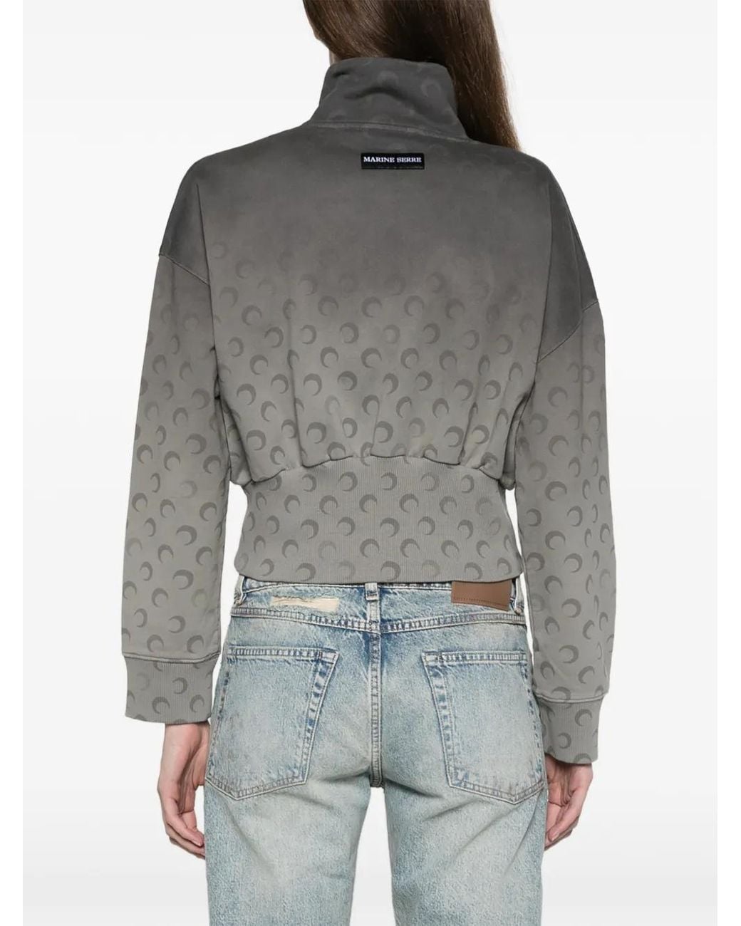 MARINE SERRE Gray Faded Moon Zipped Sweatshirt