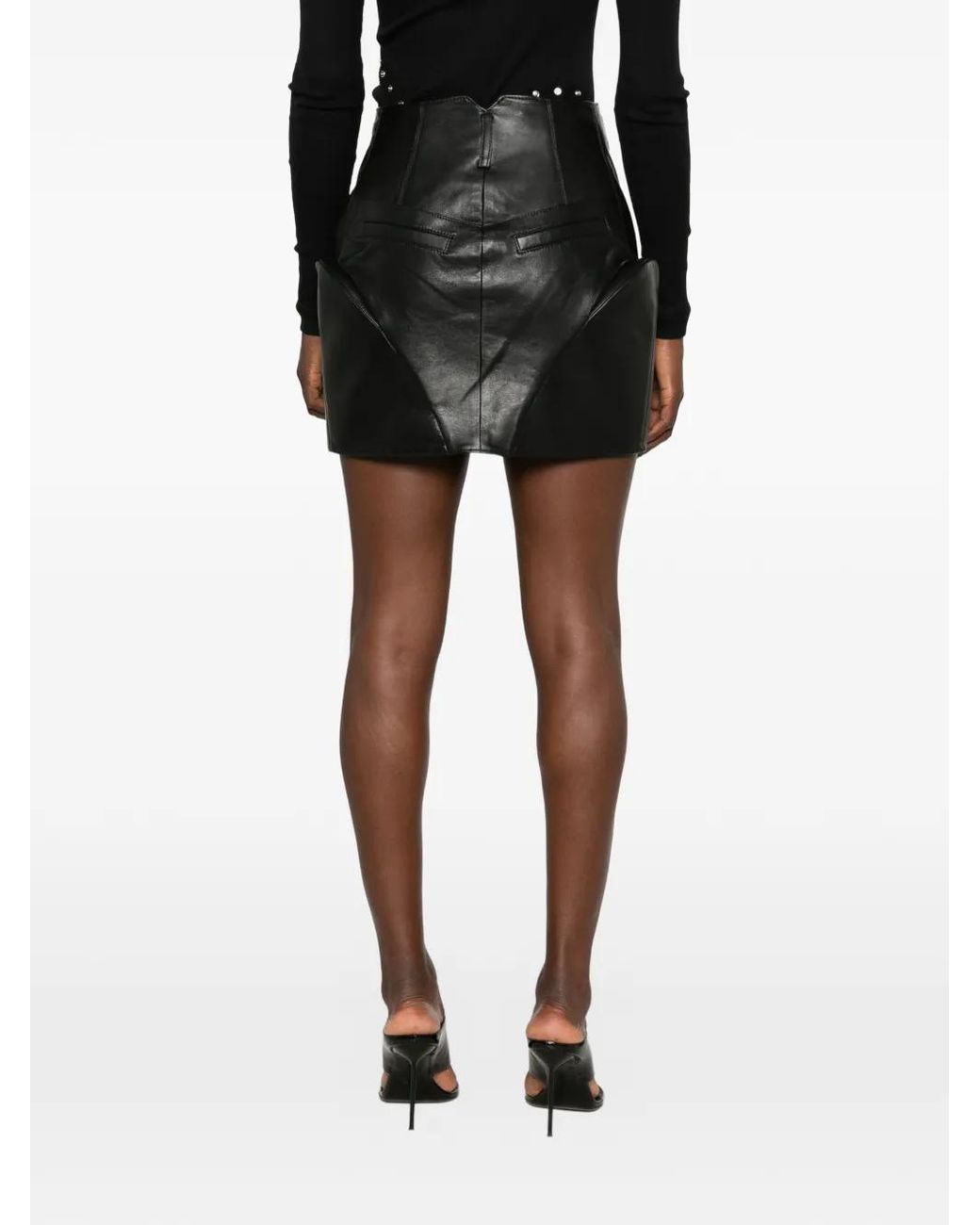 MITILIANE COUTURE Gray Cut-Out Leather Mini Skirt