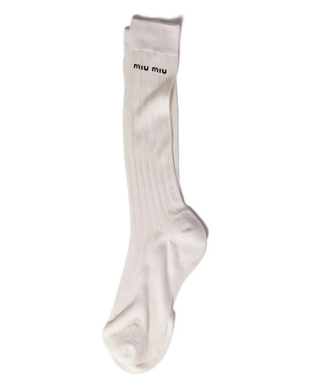 Miu Miu Ribbed Embroidered-Logo Socks in White | Lyst