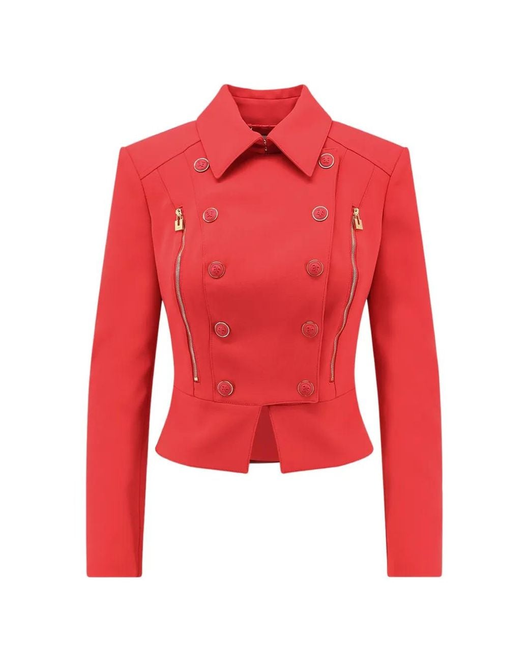 Elisabetta Franchi Red Double-Breasted Peplum Jacket