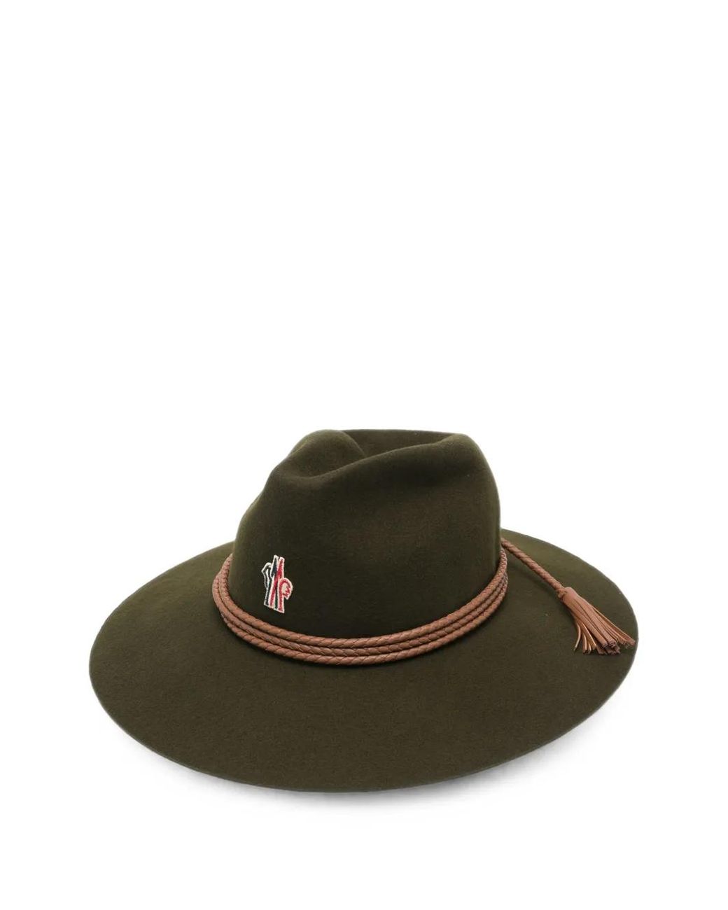 Moncler Green Logo-Patch Braided-Trim Hat